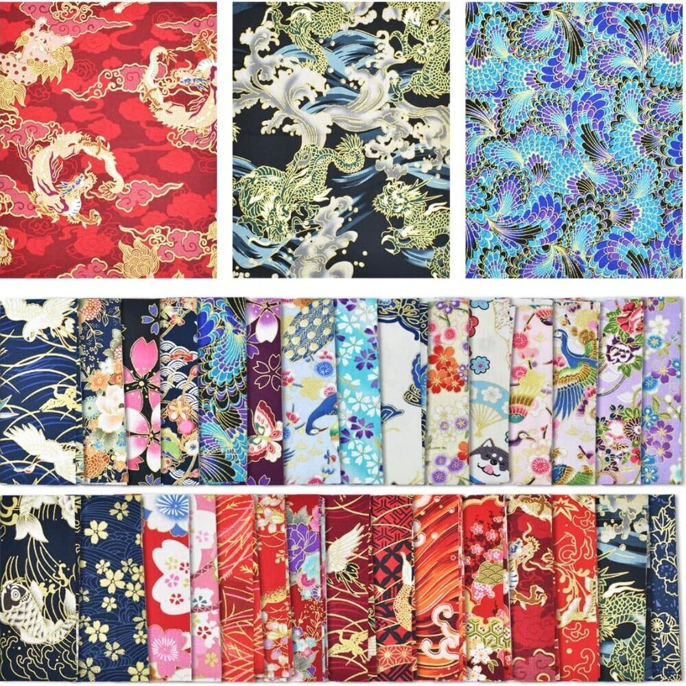 30Pcs 8 x 10 Inch Fat Quarters Cotton Fabric Bundle Squares Patchwork, Japanese